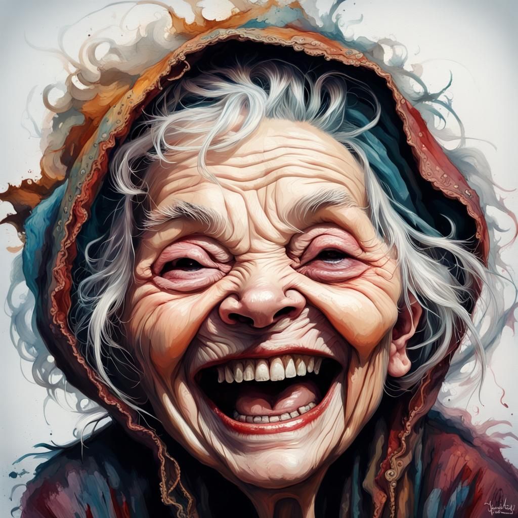 Chibi Granny Portrait in Fine Art Style