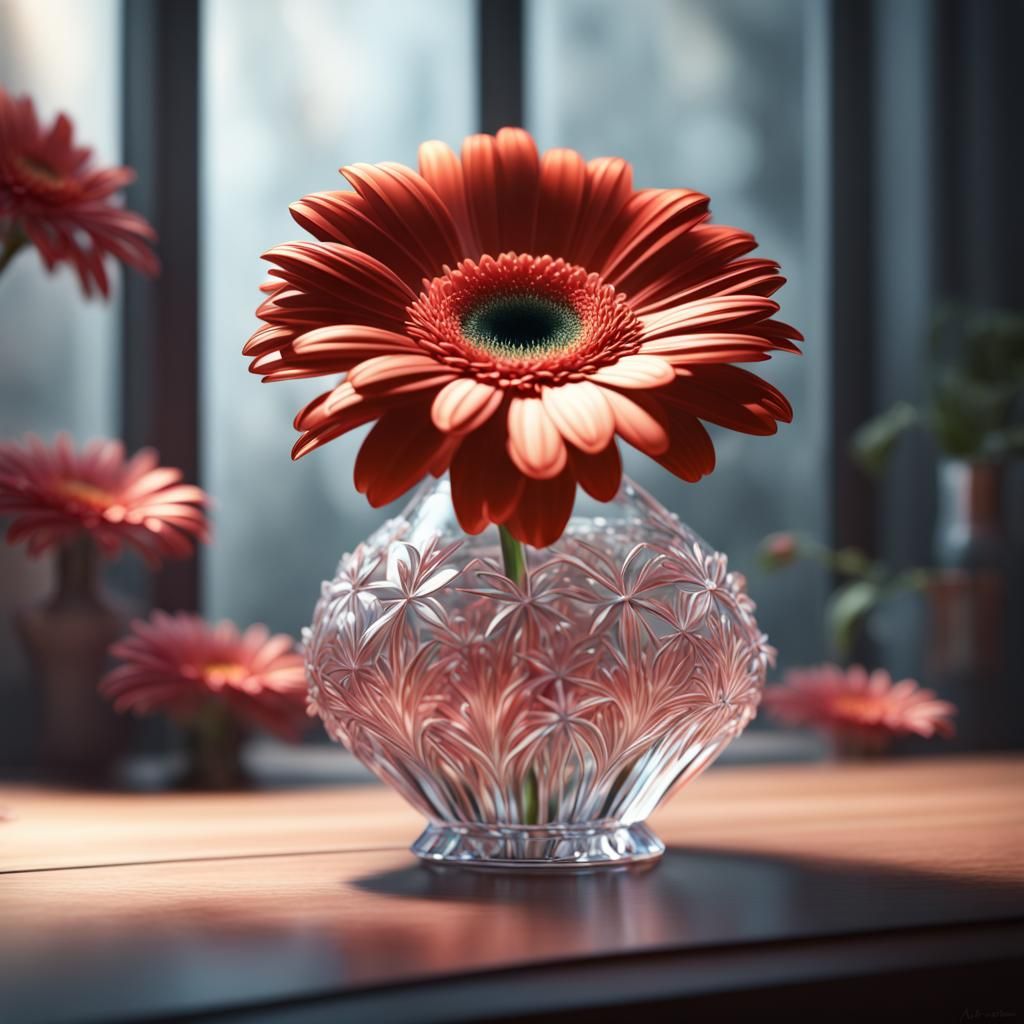 Gerbera in Crystal Vase: Digital Masterpiece