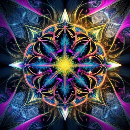 Praying Hands in Abstract Neon Fractal Design