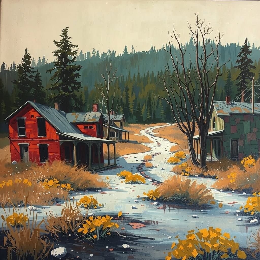 Moody American Painting of Abandoned Town