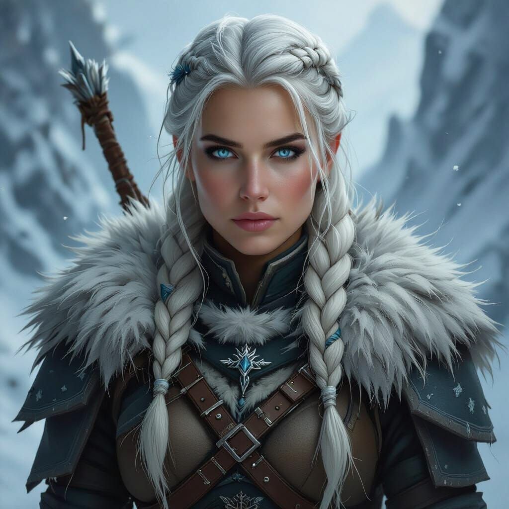 Icy Huntress of the Frostveil Encampment as Dark Fantasy Art
