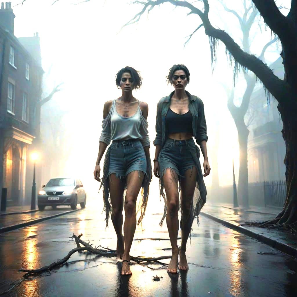 Starving Woman in London Fog: Dramatic Concept Art