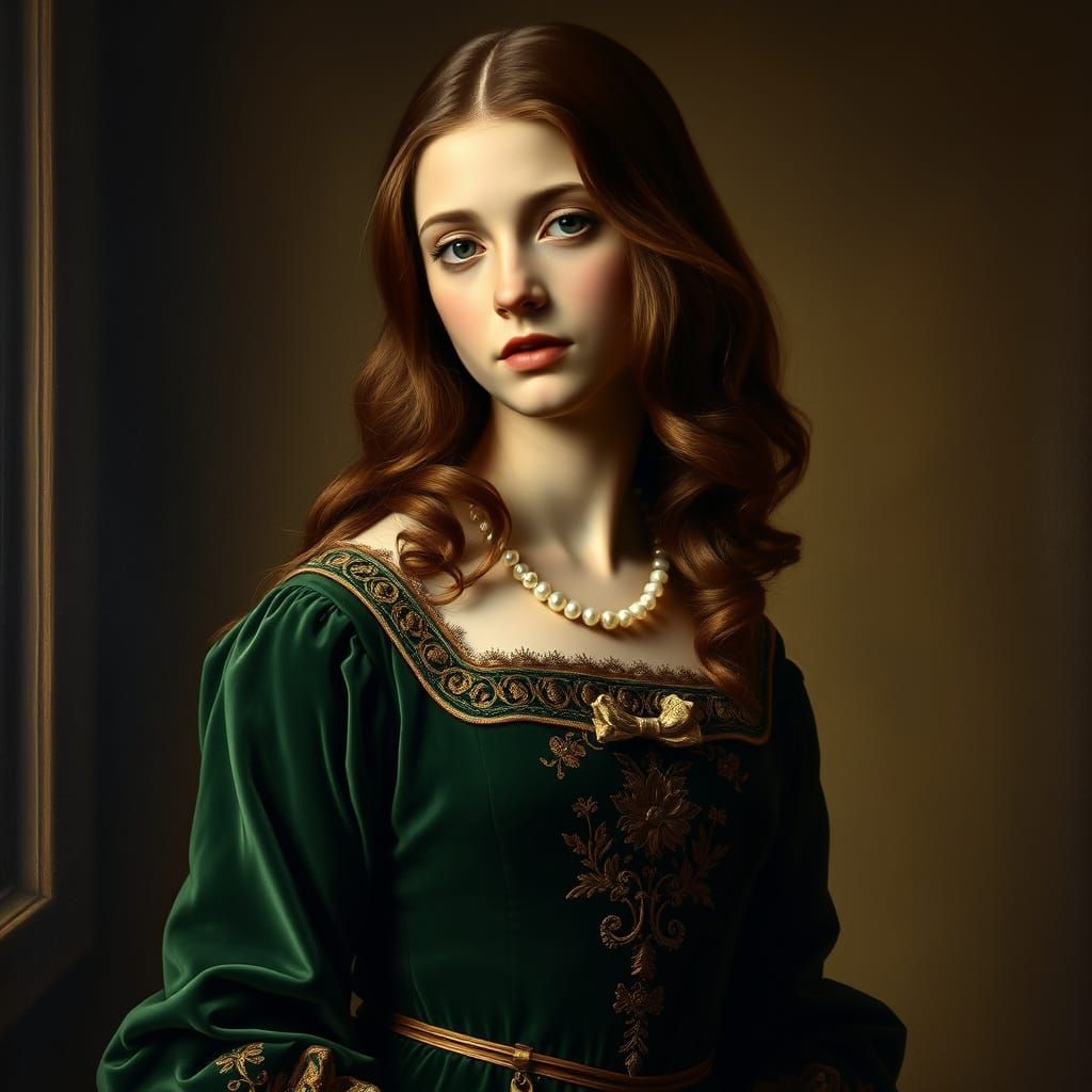 Renaissance Woman in Green Velvet Dress