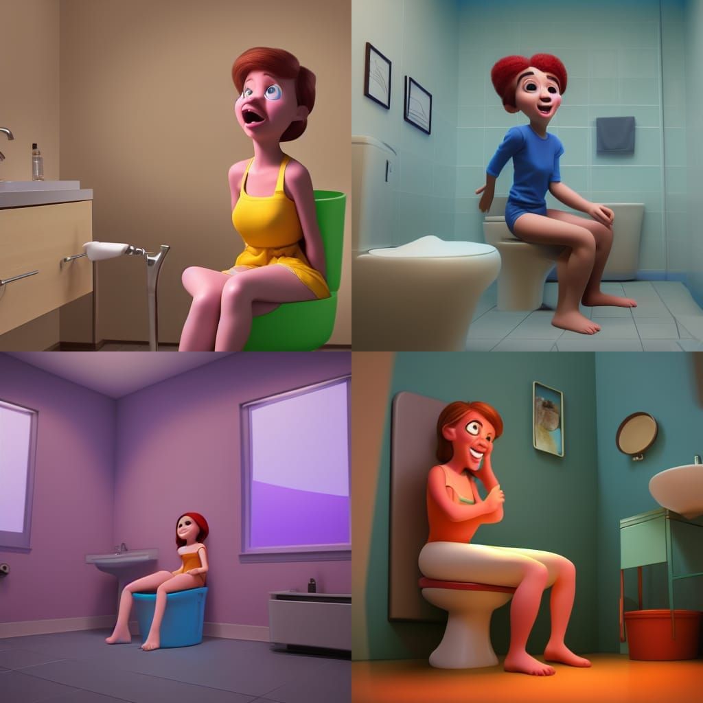 Girl Livestreaming on Toilet: 3D Digital Art