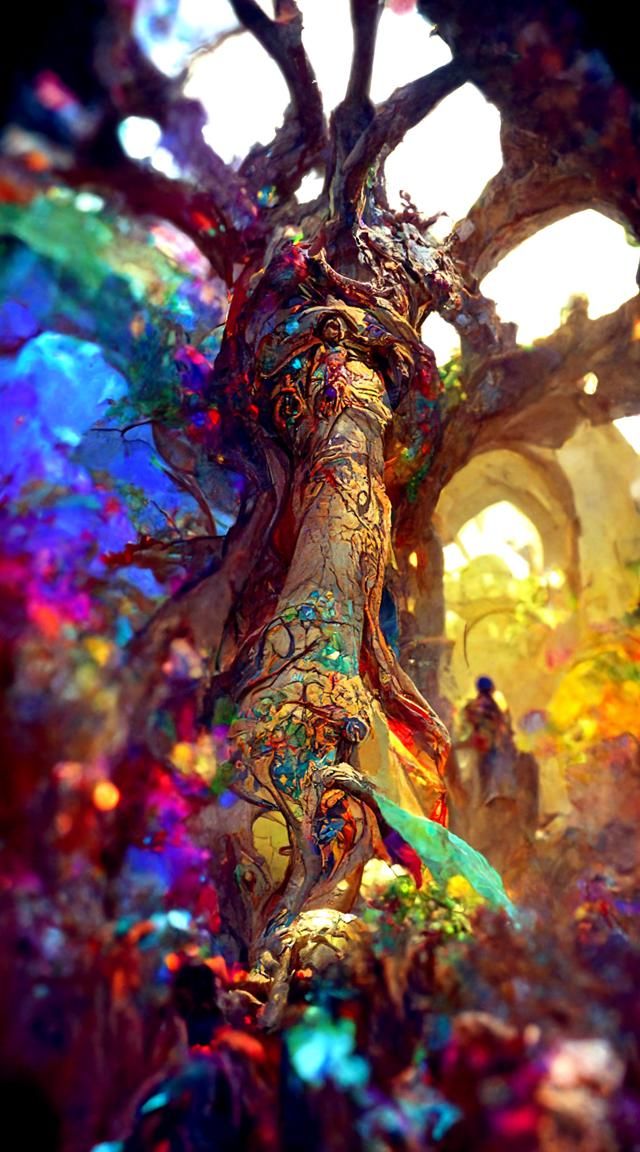 Colorful Tree of Life in Dark Fantasy Style
