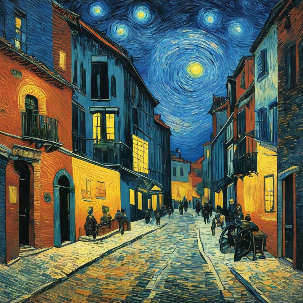 Starry Night Alley Comet in Van Gogh Style