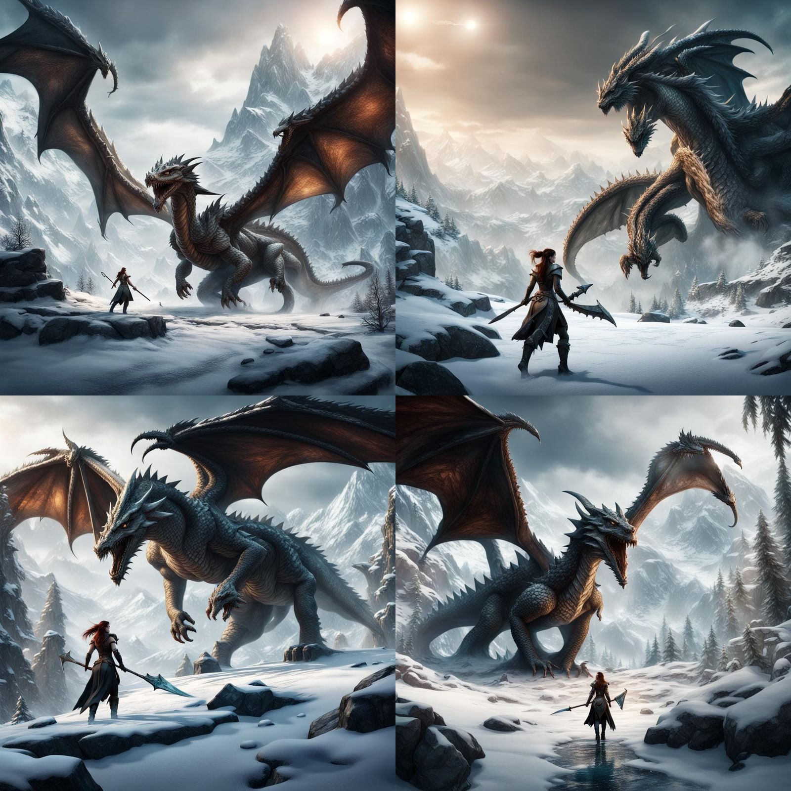 Epic Skyrim Dragon Battle in Winter Landscape
