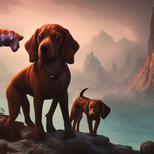 Fantastical Dogs in Detailed Matte Painting
