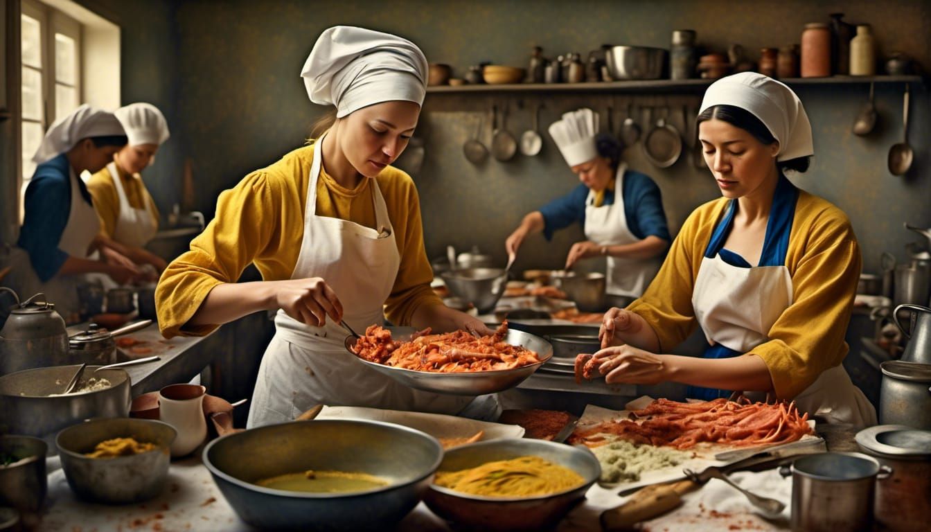 Polychromatic Kitchen Scene in Bizarre Digital Art Style