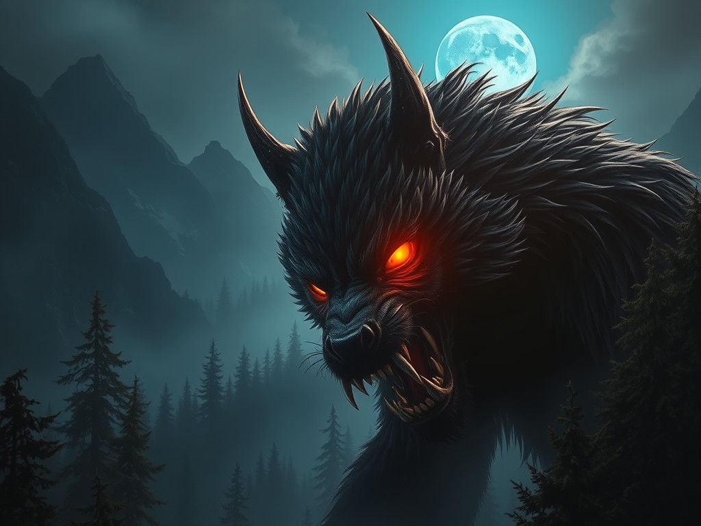 Werewolf in Mist-Shrouded Forest: A Horror Portrait