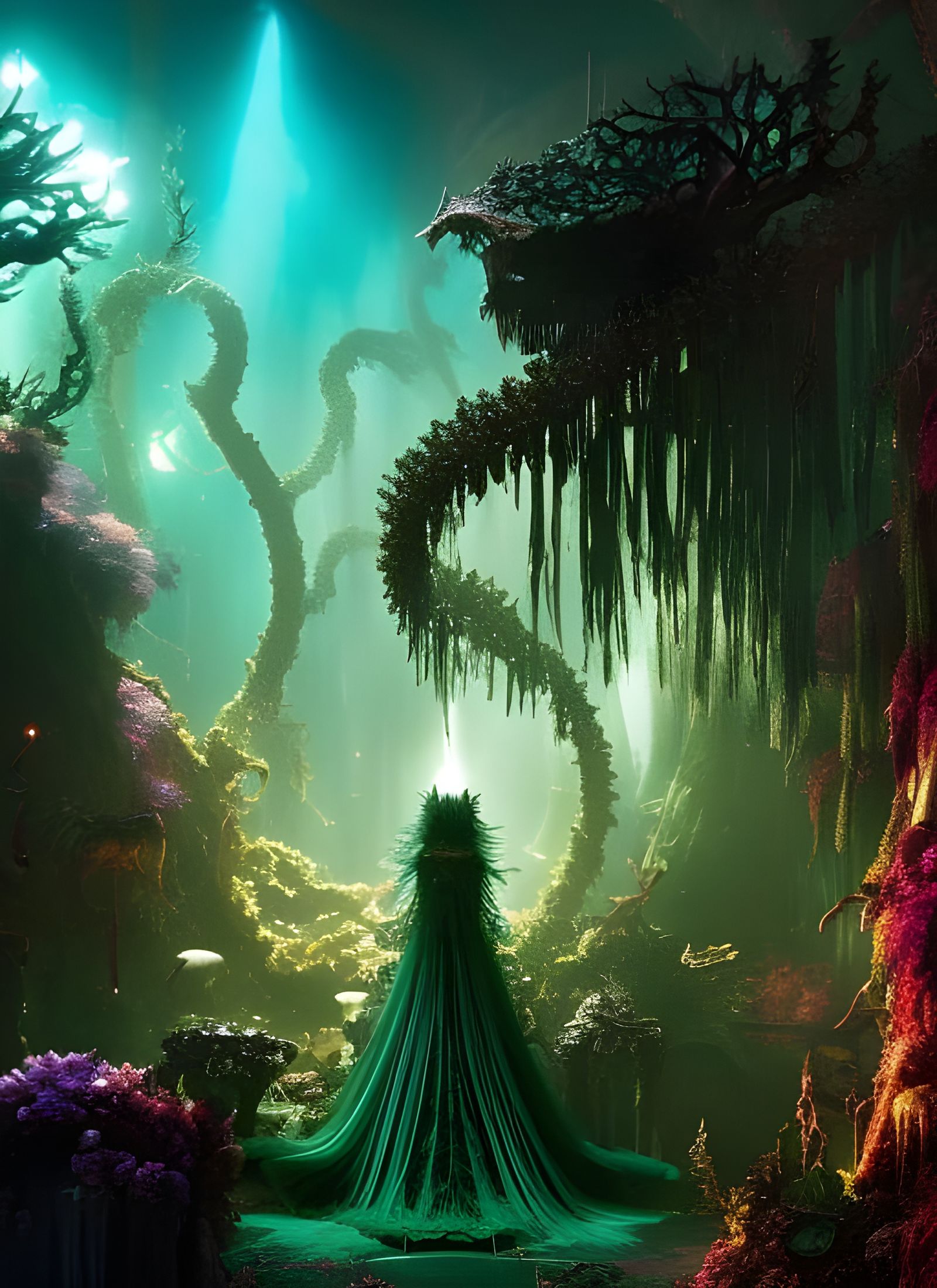 Underwater Sea Witch Casting Spells in Biopunk Style