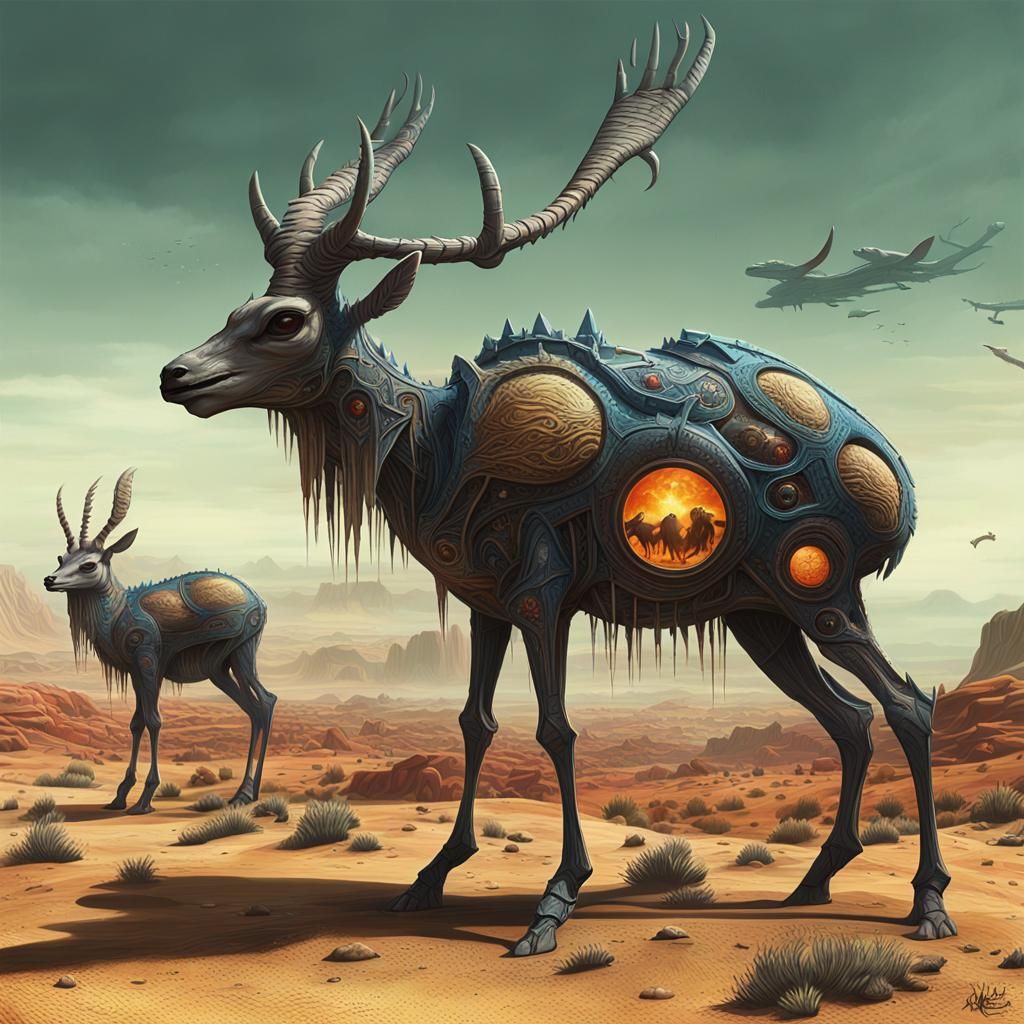 Alien Mule-Deer Creatures on an Exoplanet