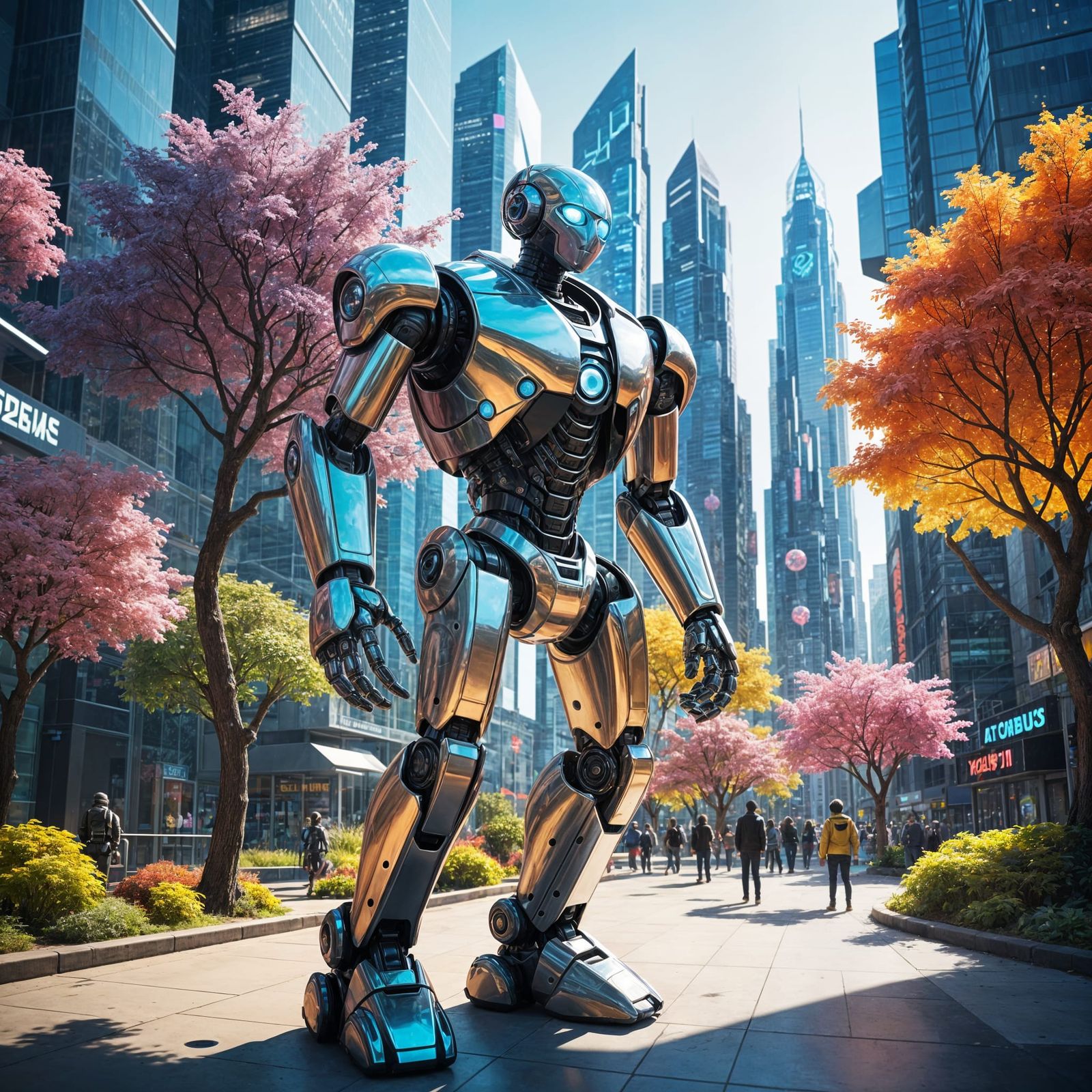 Cartoon AI World with Cute Robots in 3D