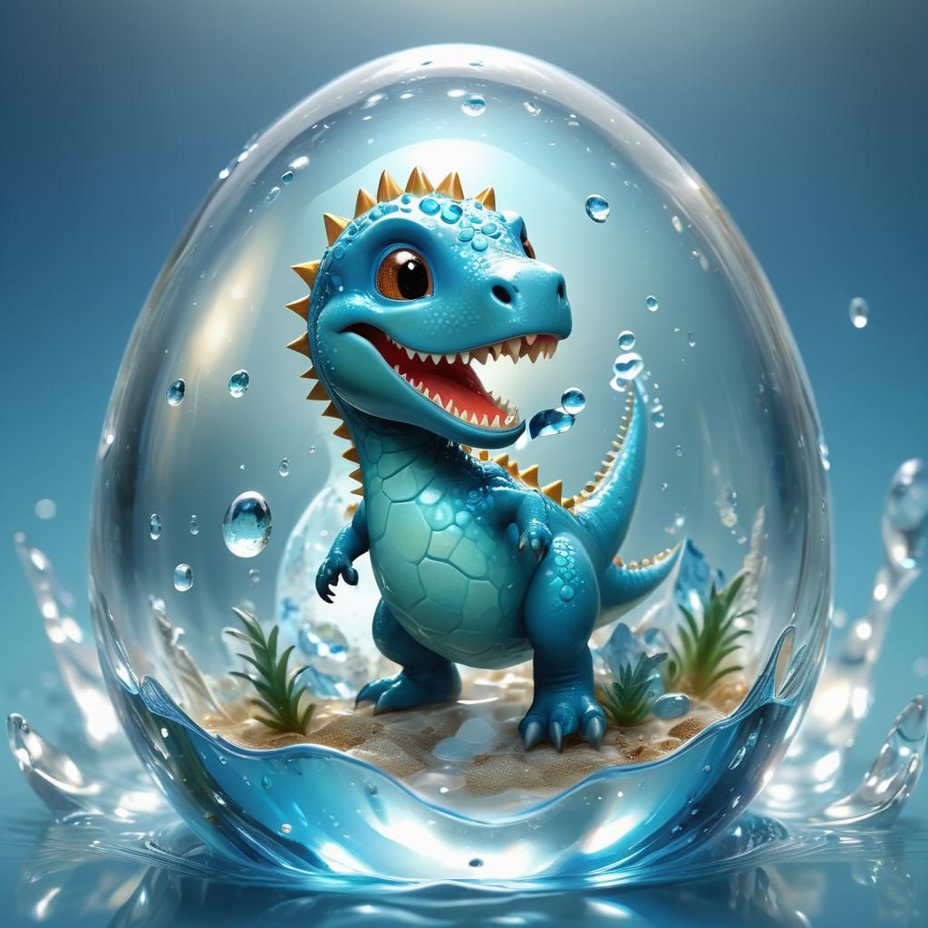 Dinosaur Chibi in Crystal Egg Microcosm