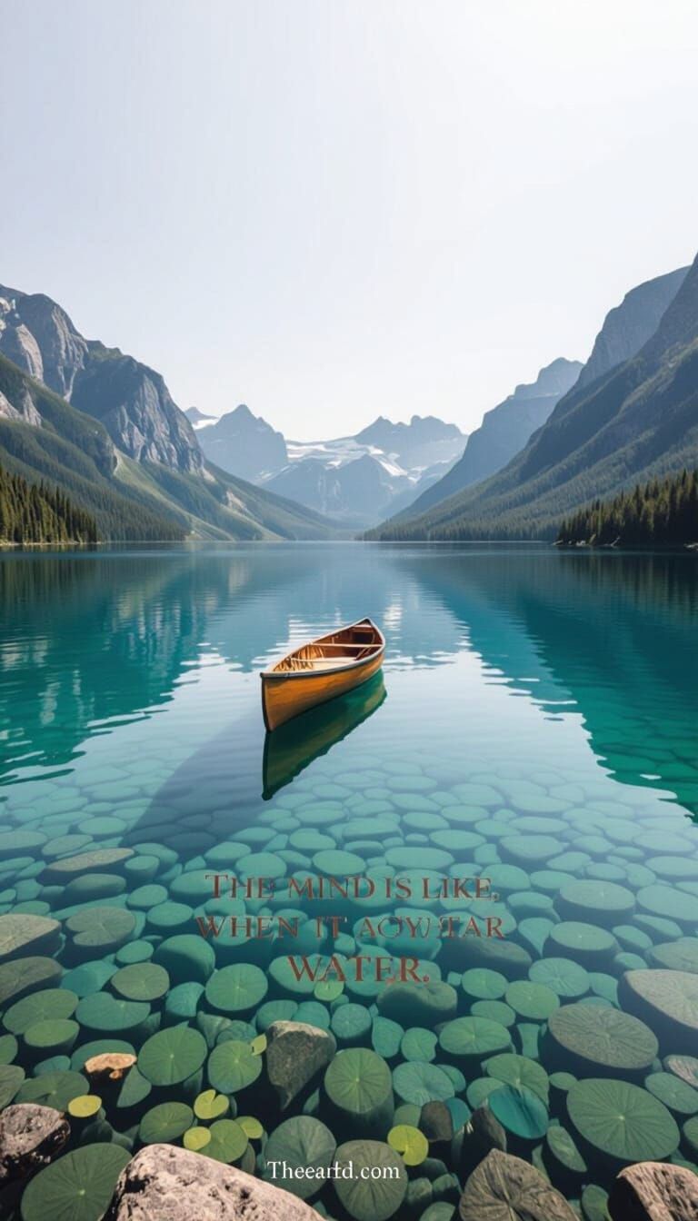 Serene Mountain Lake with Canoe and Reflection
