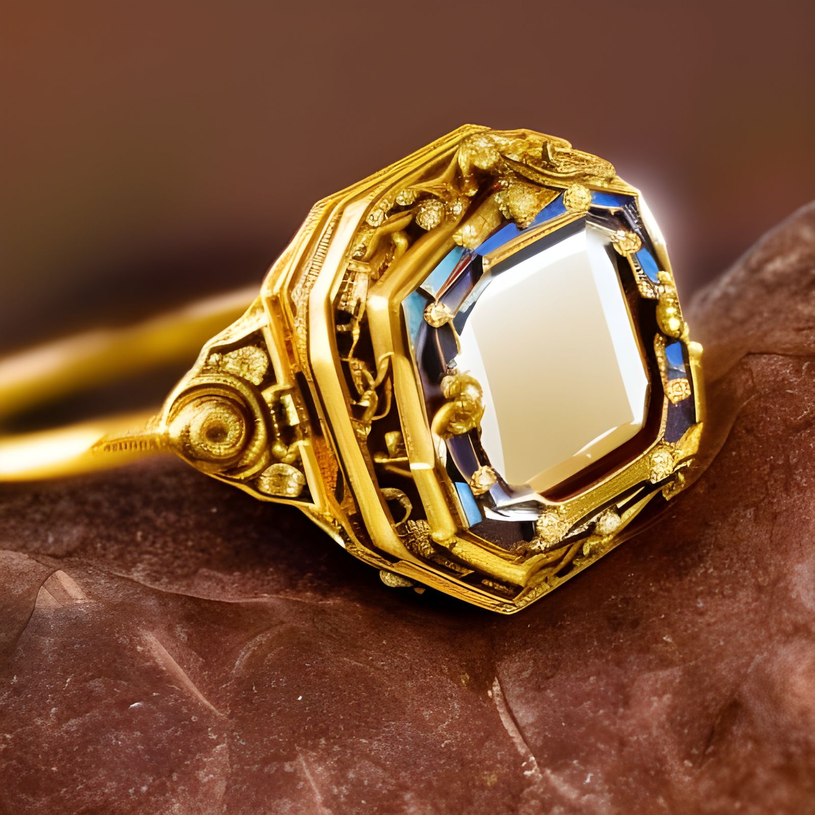 Ornate Gold Ring with Gem in Detailed Photo