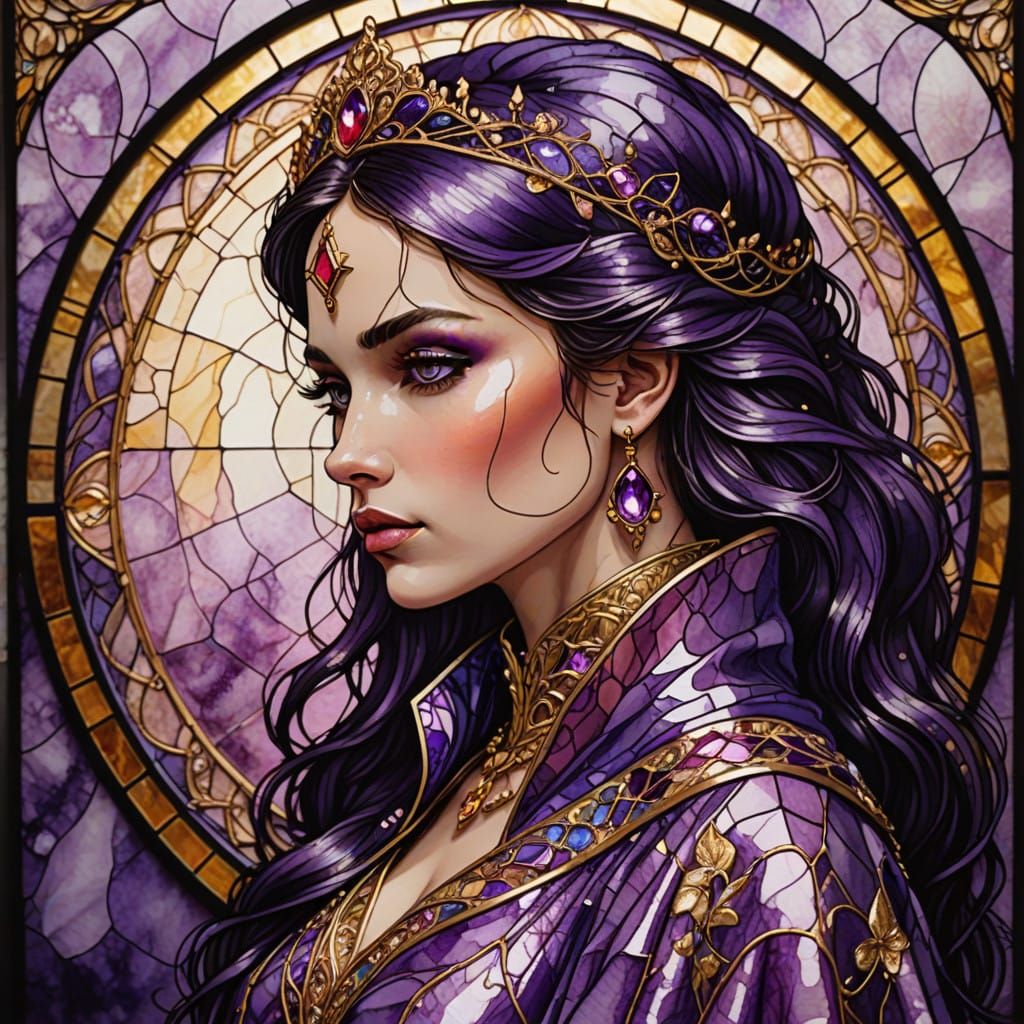 Fantasy Princess in Lavender Robe, Gold Accents, Perfect Ana...