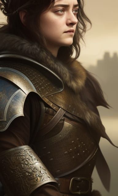 Arya Stark Portrait with Direwolf: Hyperdetailed Art