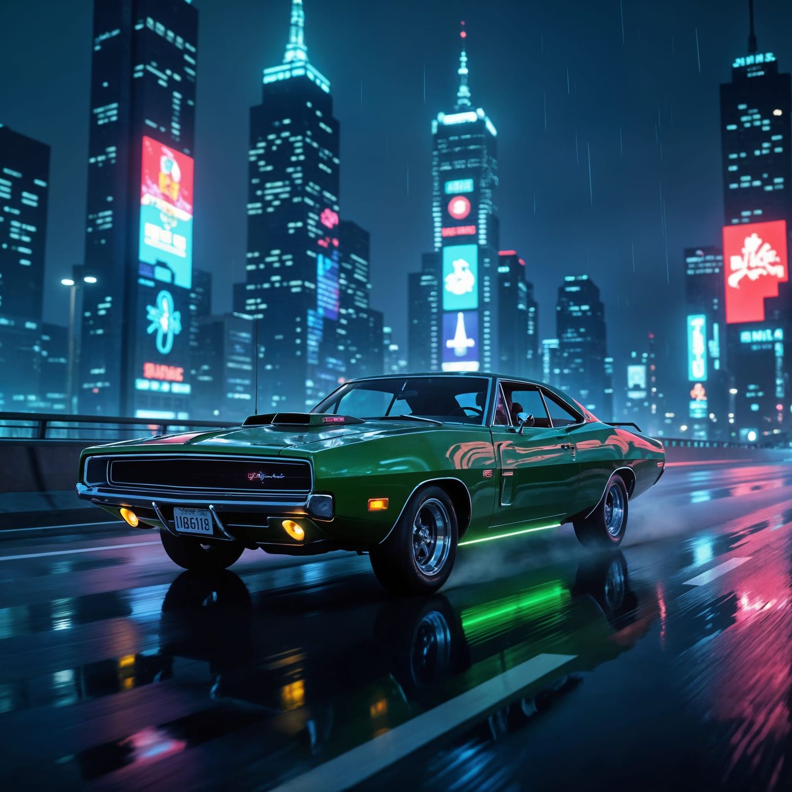 Retro-Futuristic Dodge Charger on Midnight Highway