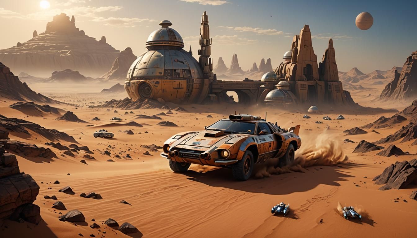 Pod Racing on Tatooine: Detailed Matte Painting