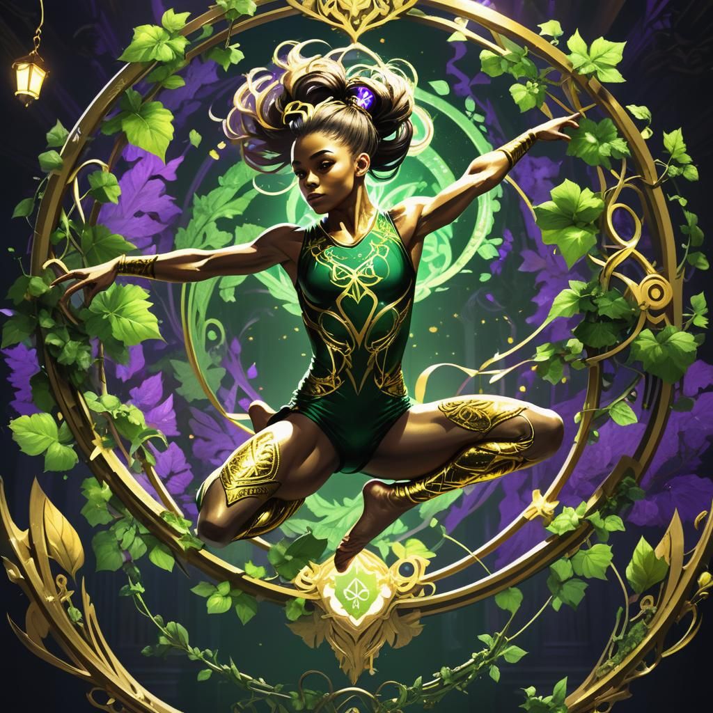 Gymnast Leaping in Dark Fantasy Art Nouveau Style