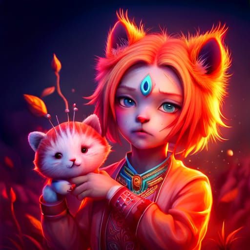 Adorable Chibi Tiger Shaman in Hyperrealistic 3D Render