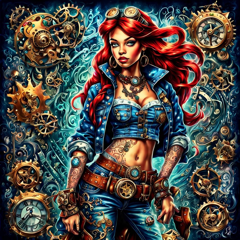Steampunk Ariel in Hip-Hop Tattoo Poster Art