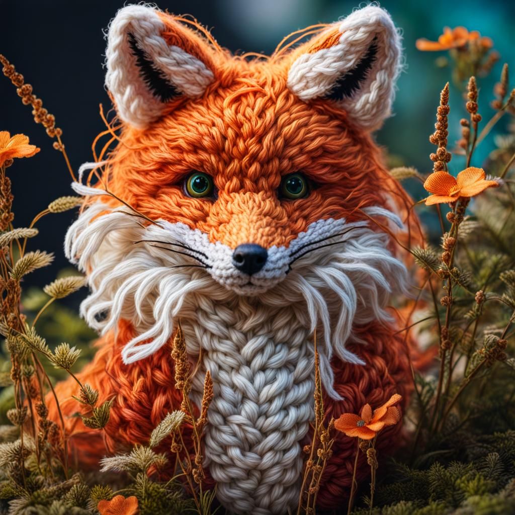 Photorealistic Crochet Fox: Detailed and Cute