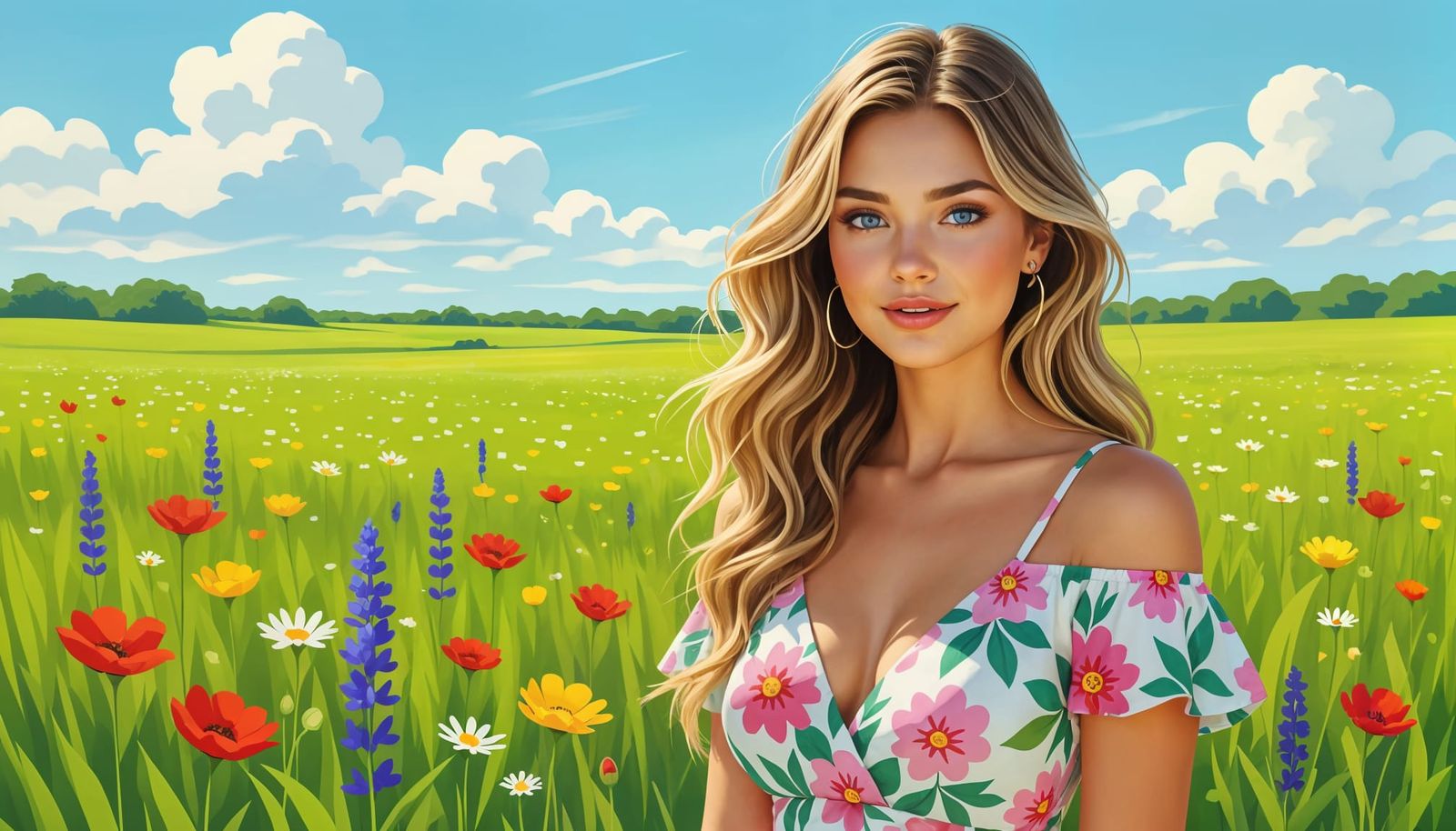 Australian Woman in Wildflower Field