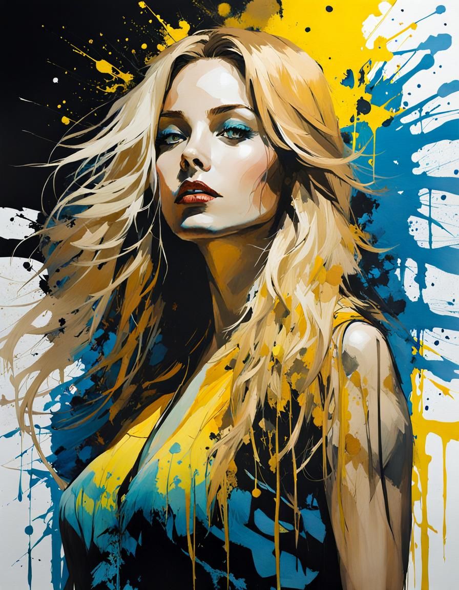 Ukrainian Woman Portrait with Ink Splatter Effects