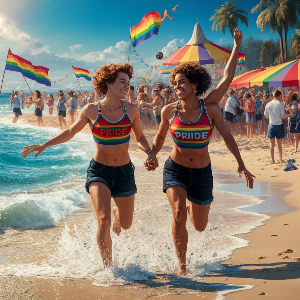 Joyful Summer Pride Beach Scene in Fantasy Style