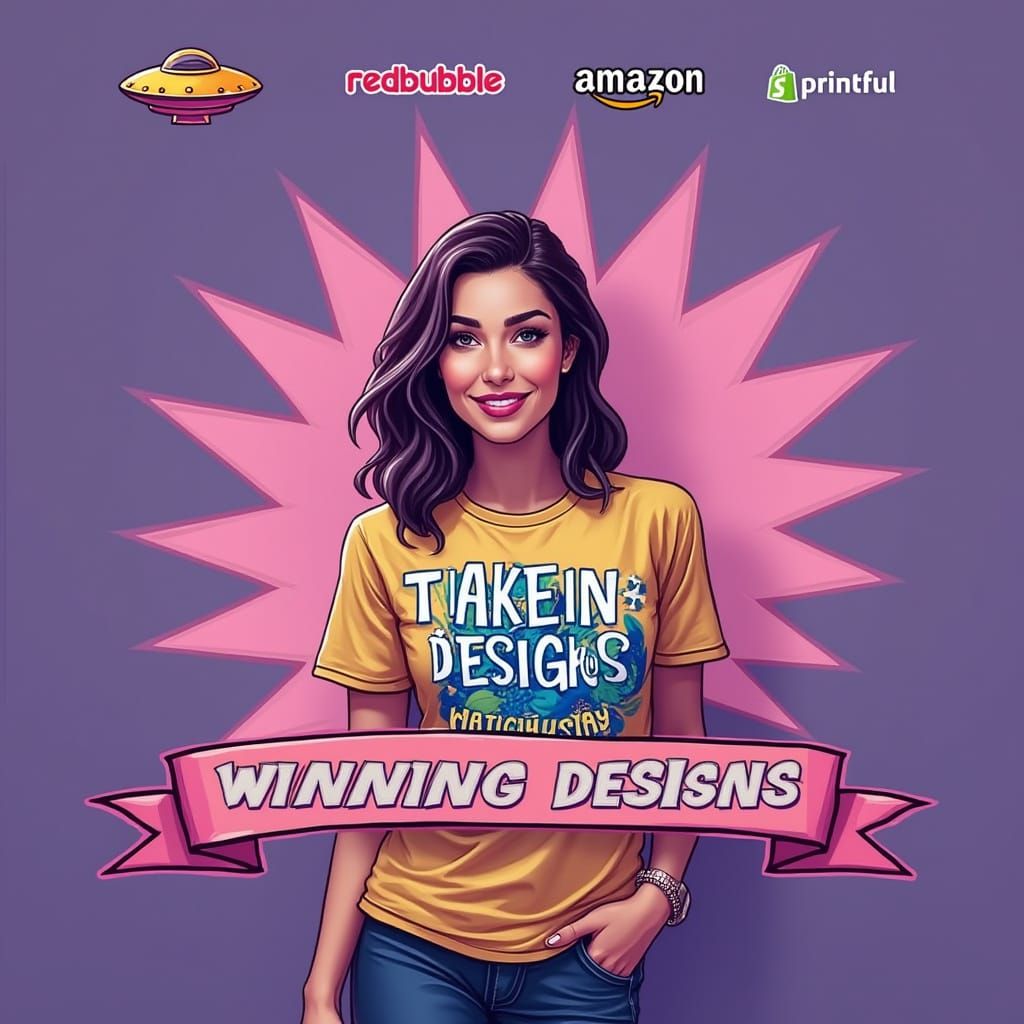 Vibrant Retro Graphic Illustration of a Woman and Flying Sau...