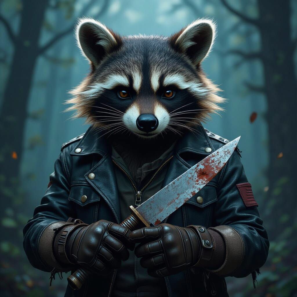 Killer Raccoon in Dark Mystical Forest