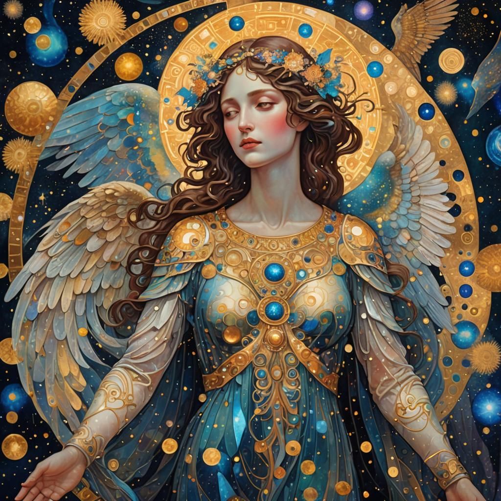 Astral Angel in Klimt Style: Cosmic Illustration
