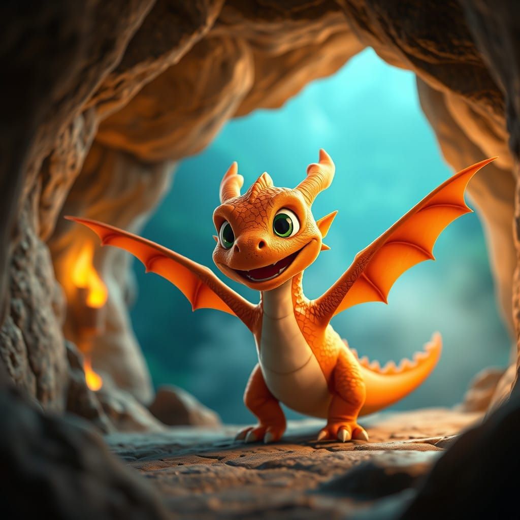 Whimsical Orange Dragon Embarks on First Adventure in Vibran...