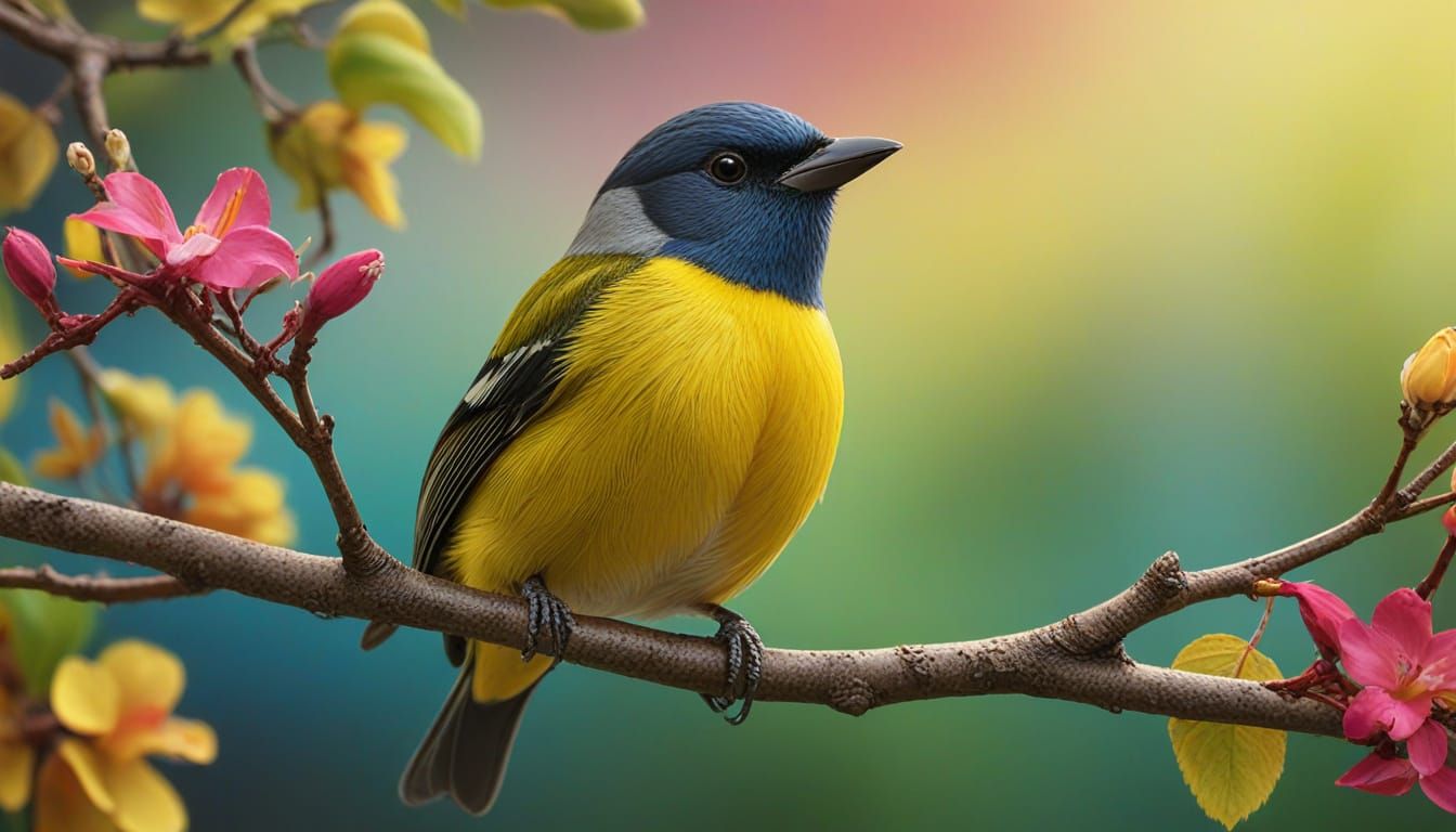 Yellow-Breasted Flowerpecker in Vibrant Garden Splash Art