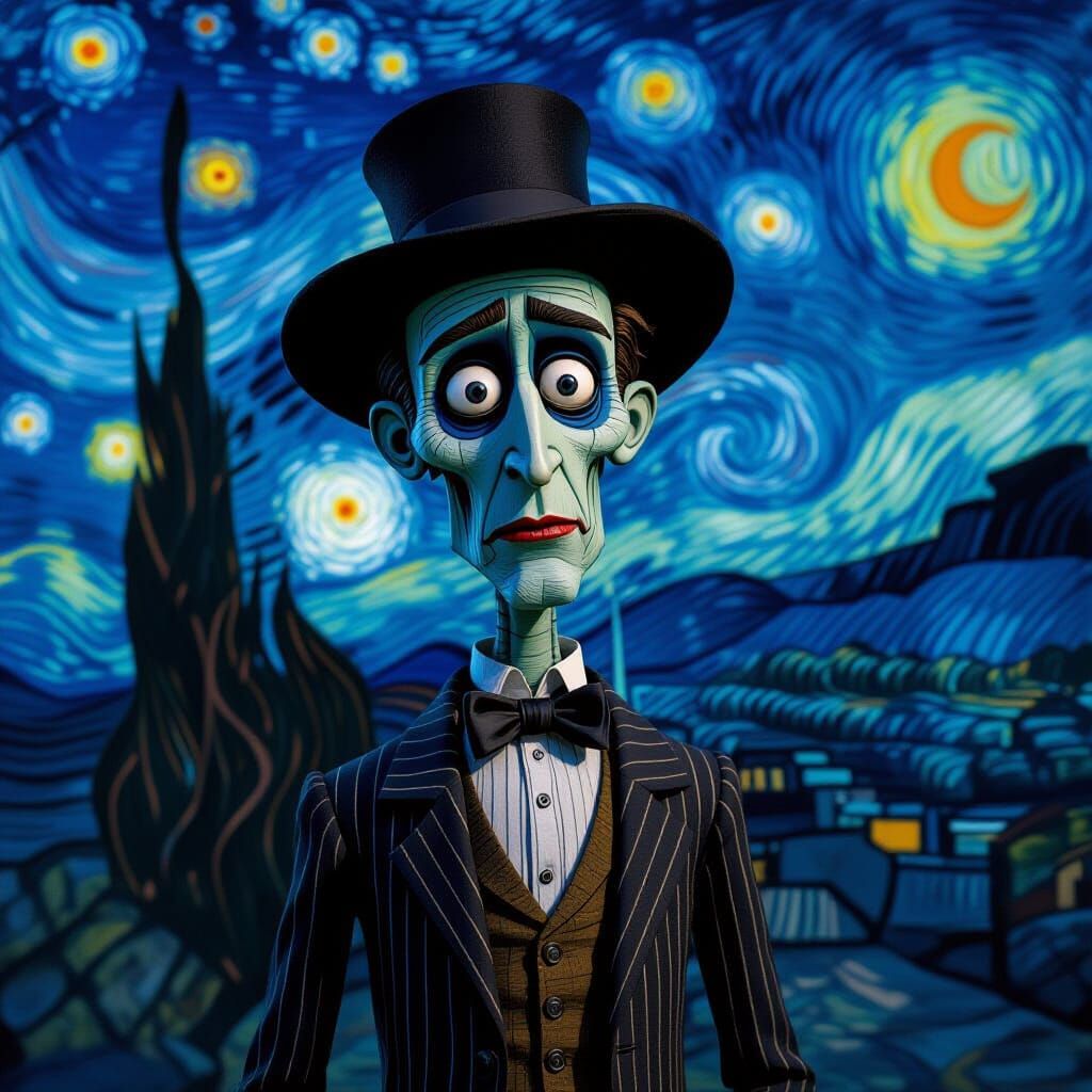 Scared Stiff Landscape in Tim Burton Van Gogh Style