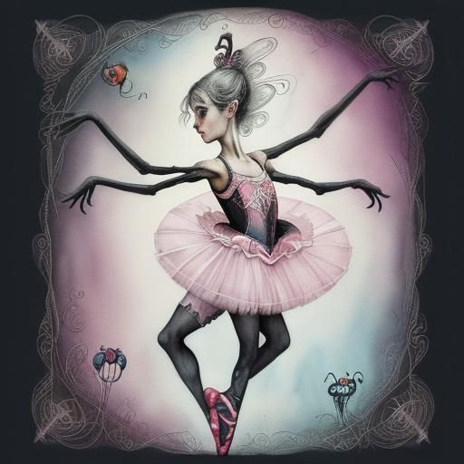Dancing Spider Ballerina in Whimsical Illustration