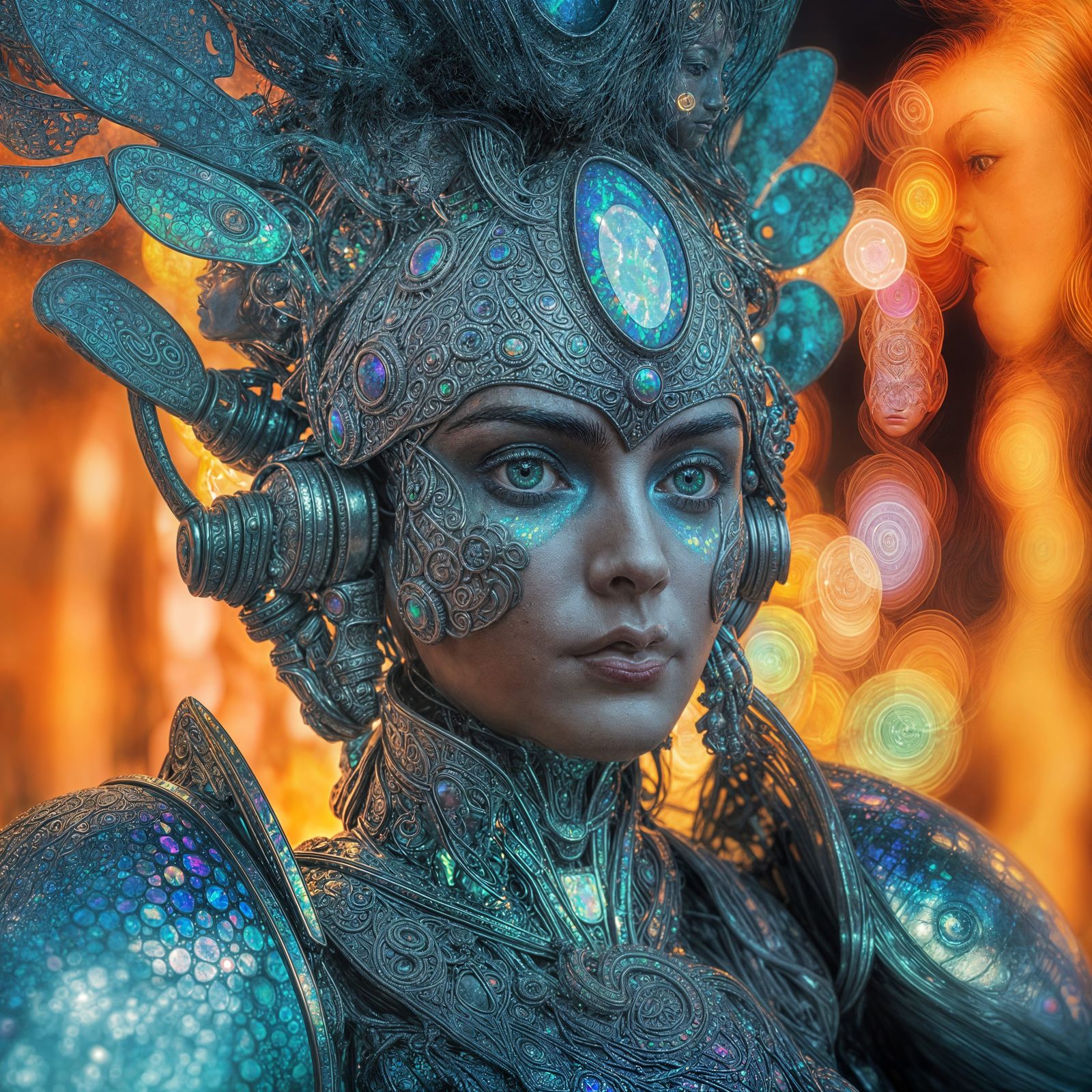 Iridescent Robot Shaman: Ernst Fuchs-Inspired Digital Art