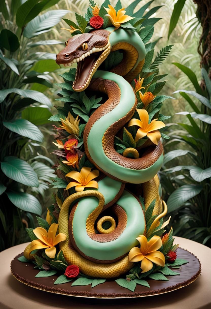Exotic Serpent Cake Sculpture in Jungle Style