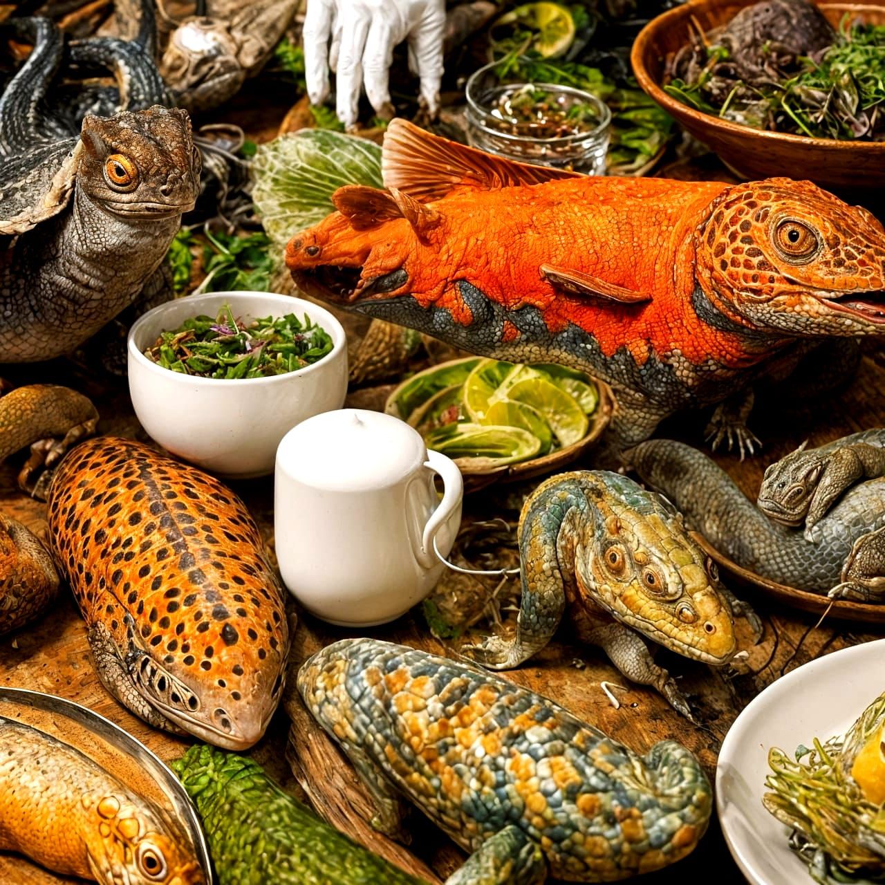 Surreal Restaurant Scene with Alien Food, Detailed Render