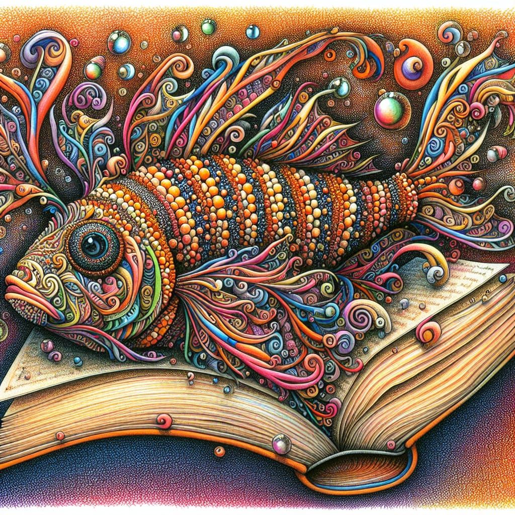 Colorful Fish Reading Book with Stippling Effects