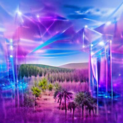 Ethereal Purple Forest with Holographic Sky