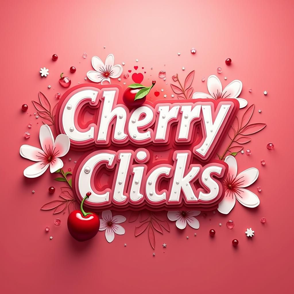 Cherry Clicks Logo with Camera Lens and Cherry Blossoms