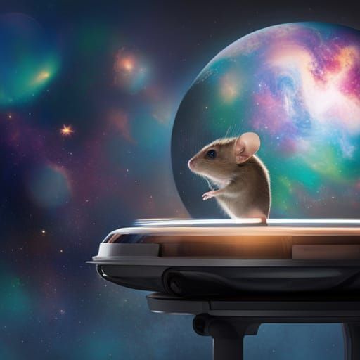 Mouse Astronaut Watching Galaxy From Spaceship