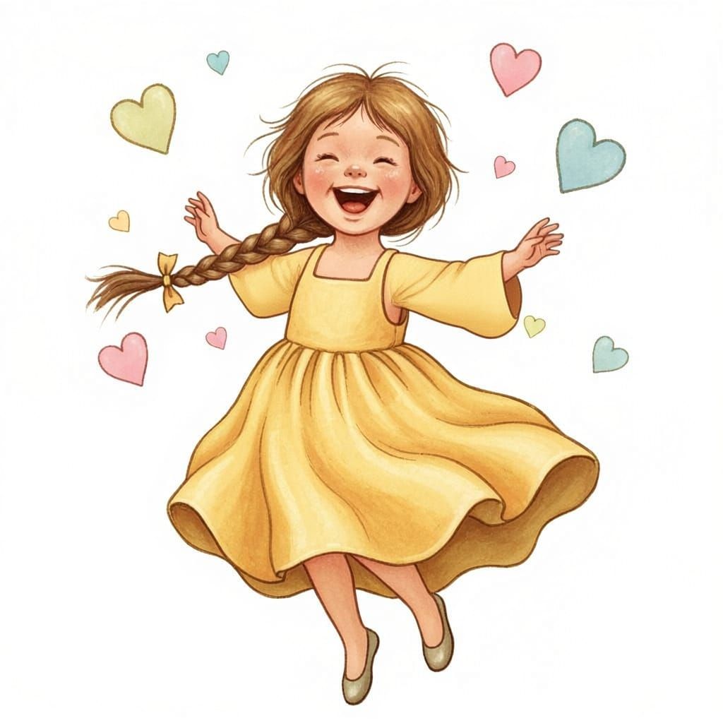 Joyful Girl Leaping with Hearts Background