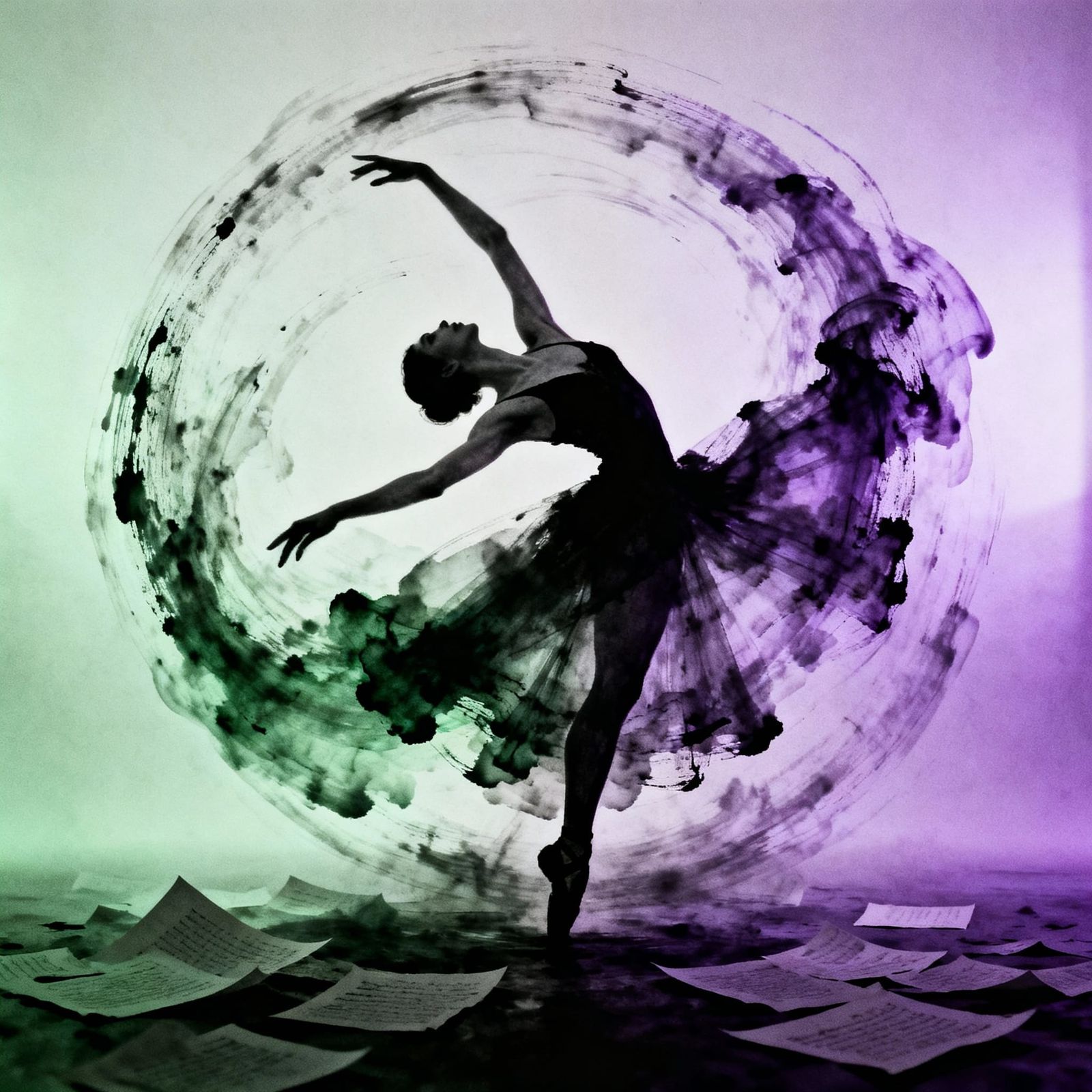 Surreal Ink Dancer in a Monochrome Vortex