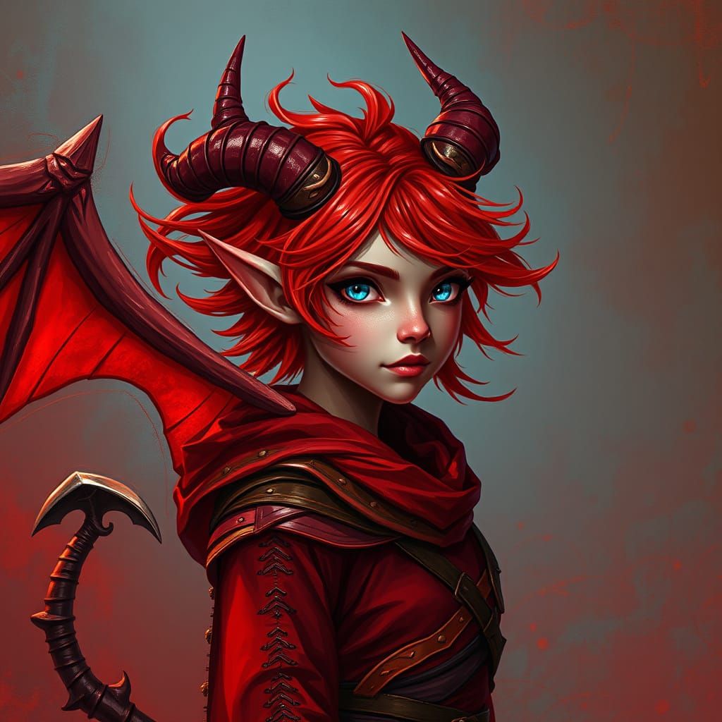 Ethereal Tiefling in Vibrant Matte Painting Style