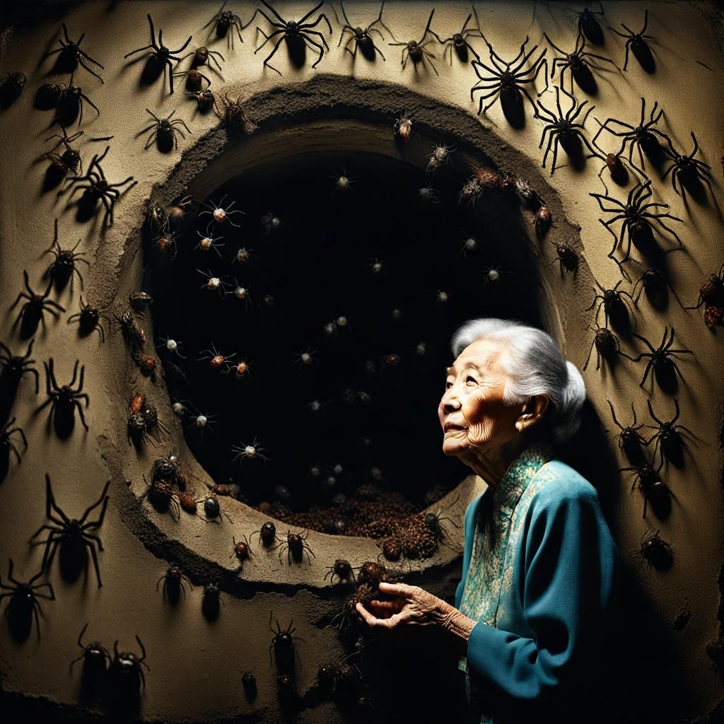 Nostalgic Photo of Woman in Spider Chamber