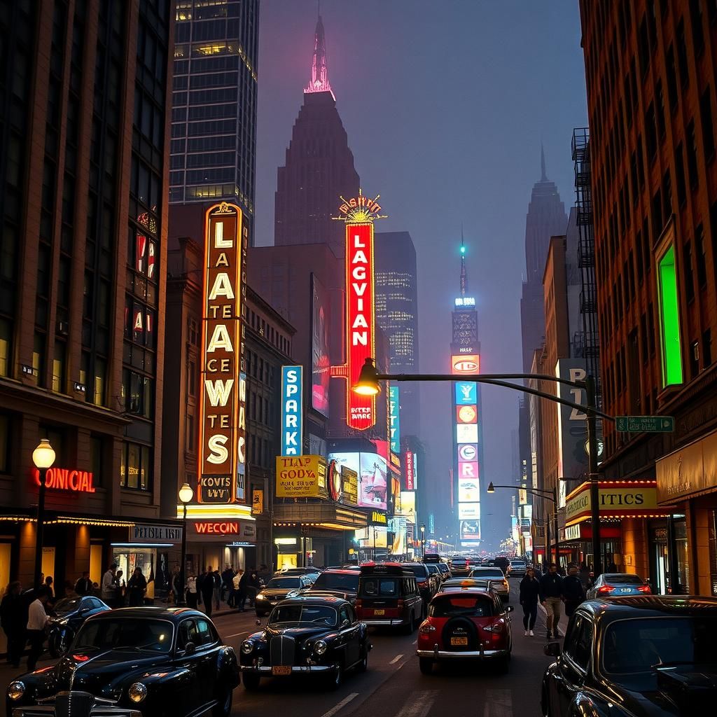 1900s Neo-Noir Cityscape at Night
